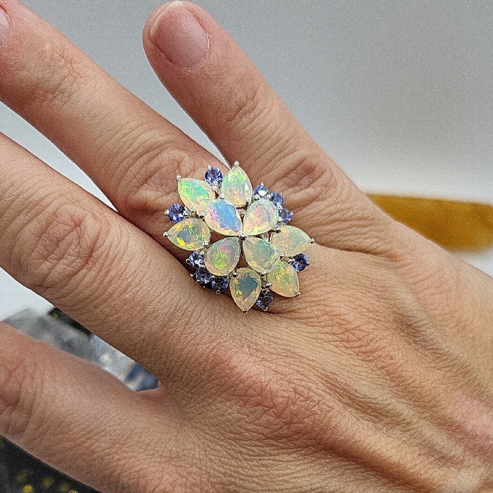 Opal And Tanzanite Sterling Ring 6